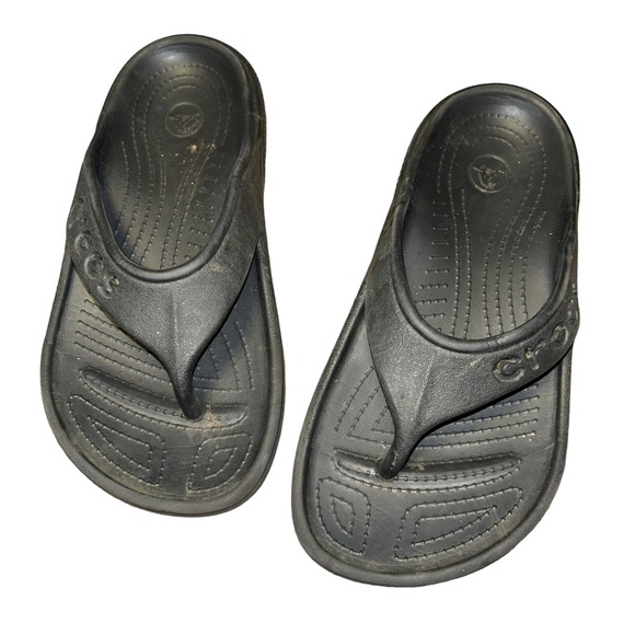 Crocs kids black baya flip flops unisex youth 1 Y1 J1 unisex sandals swim beach - Picture 2 of 4